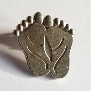 Feet lapel pin silver tone brooch OTC foot barefoot